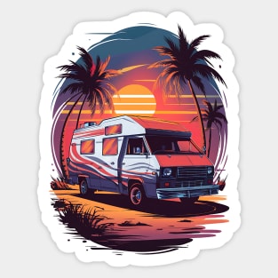 Vintage Camper Van Tropical Sunset Sticker